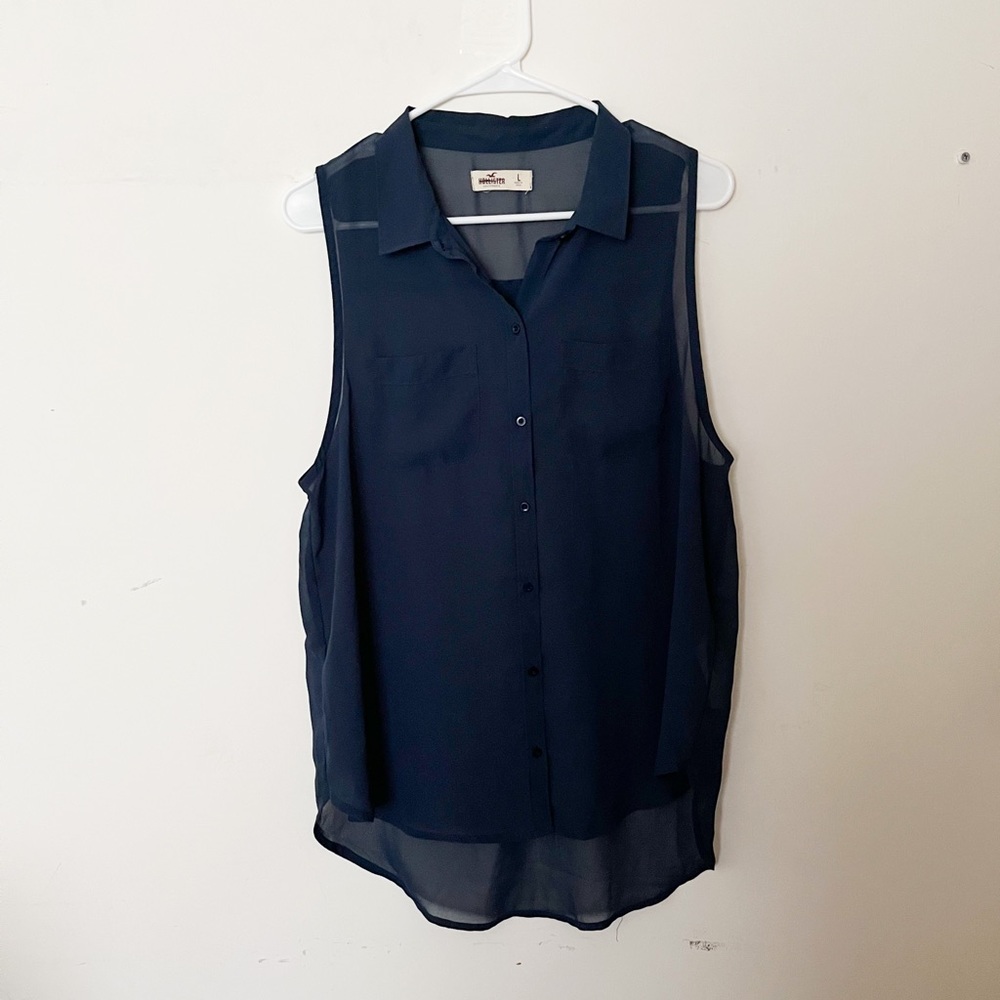 Hollister navy blue sheer tank top (size large)